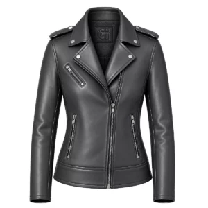 Blouson biker femme cuir anthracite