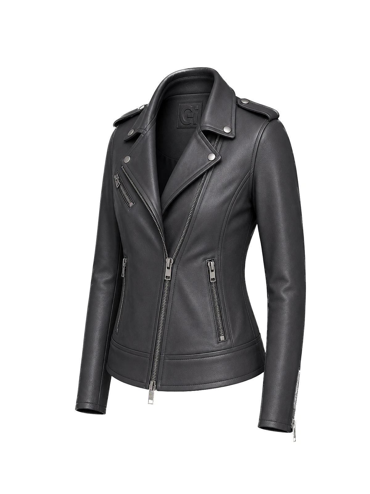 Blouson biker femme cuir anthracite – Image 2