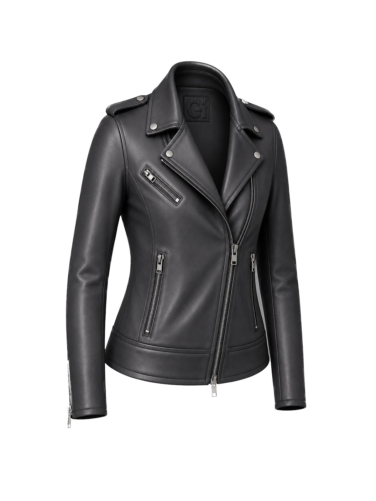 Blouson biker femme cuir anthracite – Image 8