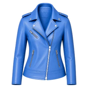 Blouson biker femme cuir bleu ciel