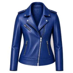 Blouson biker femme cuir bleu nuit