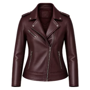 Blouson biker femme cuir bordeaux