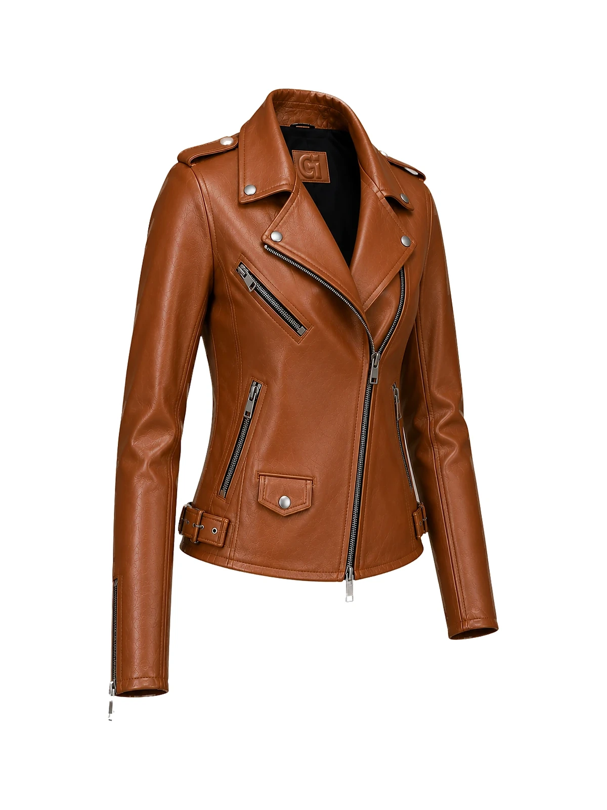 Blouson biker femme cuir cognac – Image 2