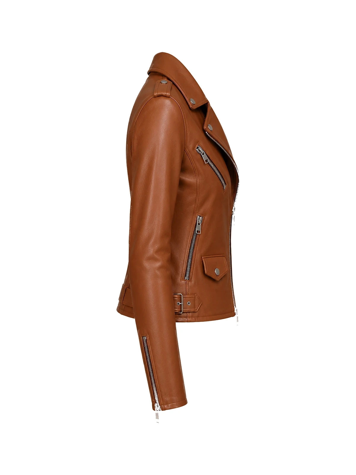 Blouson biker femme cuir cognac – Image 3