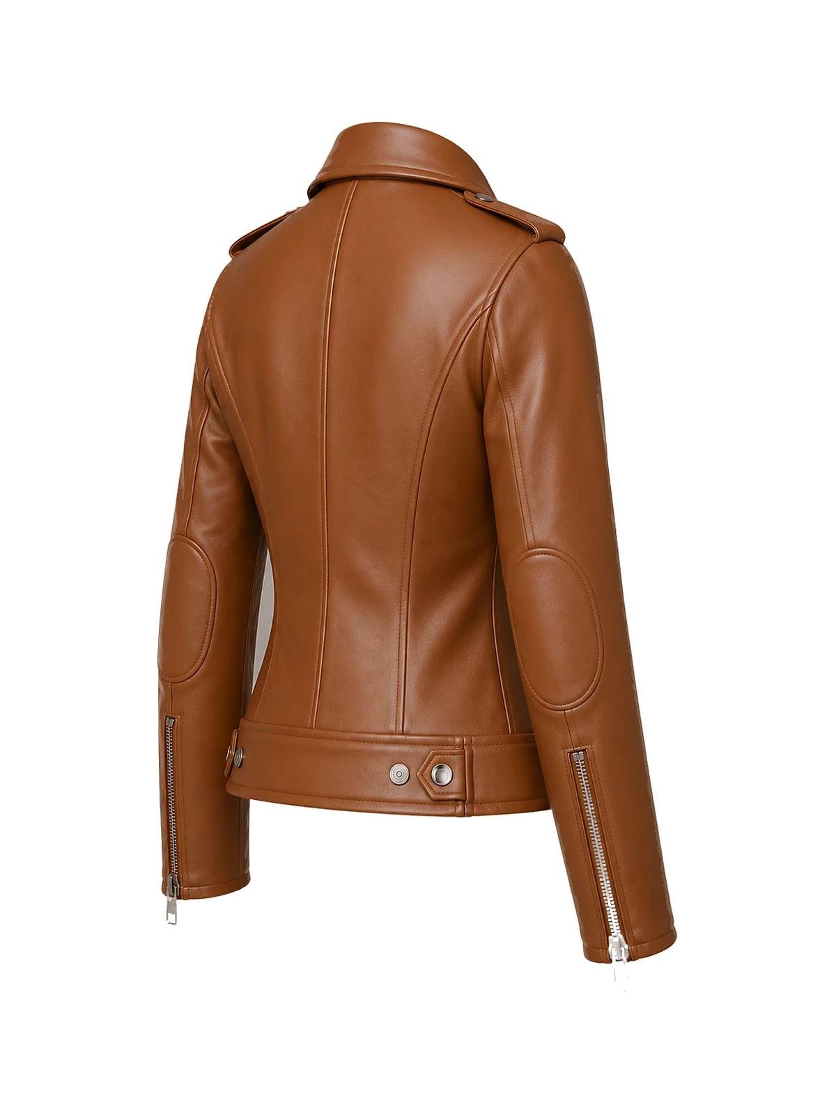 Blouson biker femme cuir cognac – Image 4