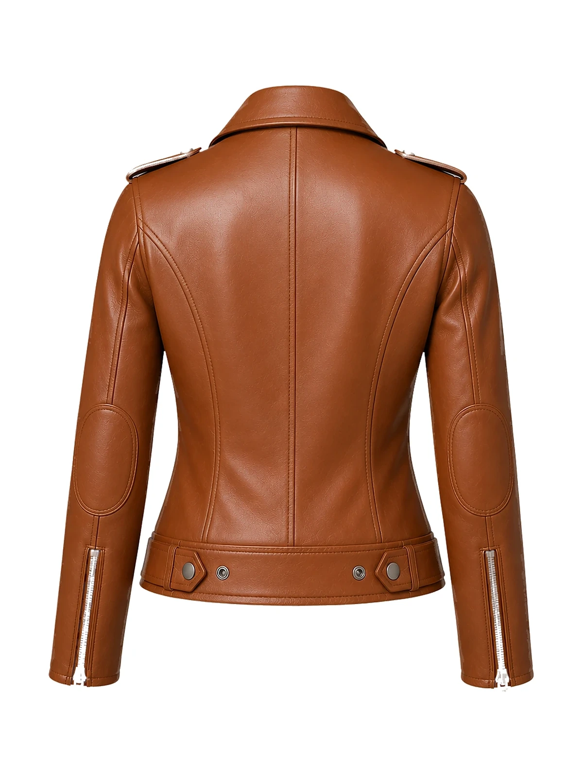 Blouson biker femme cuir cognac – Image 5