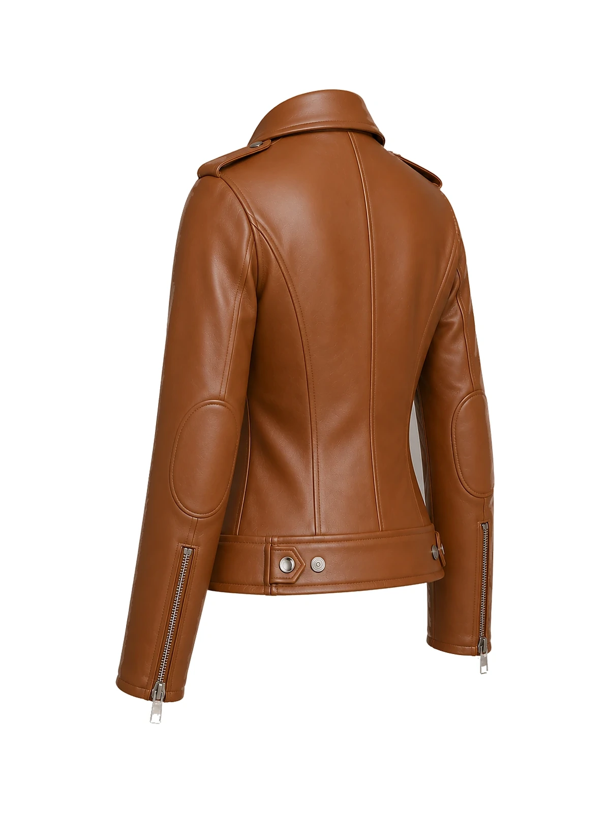 Blouson biker femme cuir cognac – Image 6