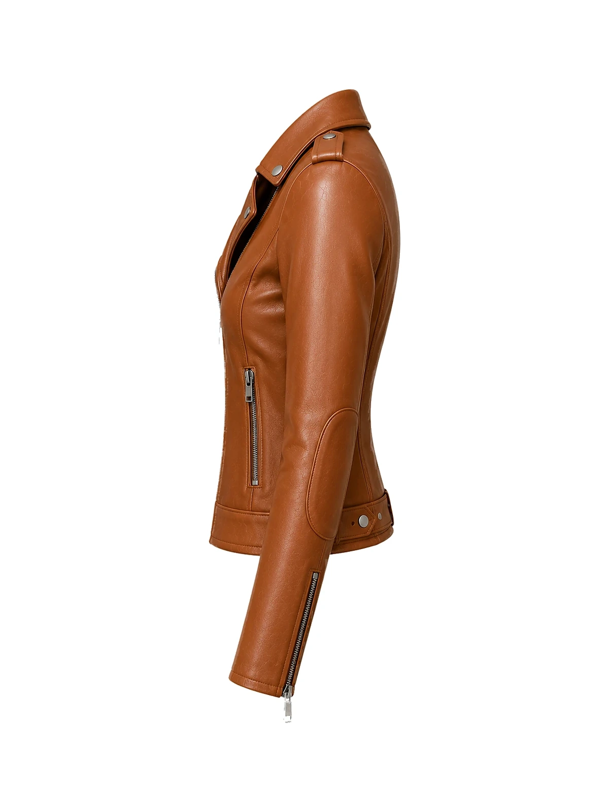 Blouson biker femme cuir cognac – Image 7