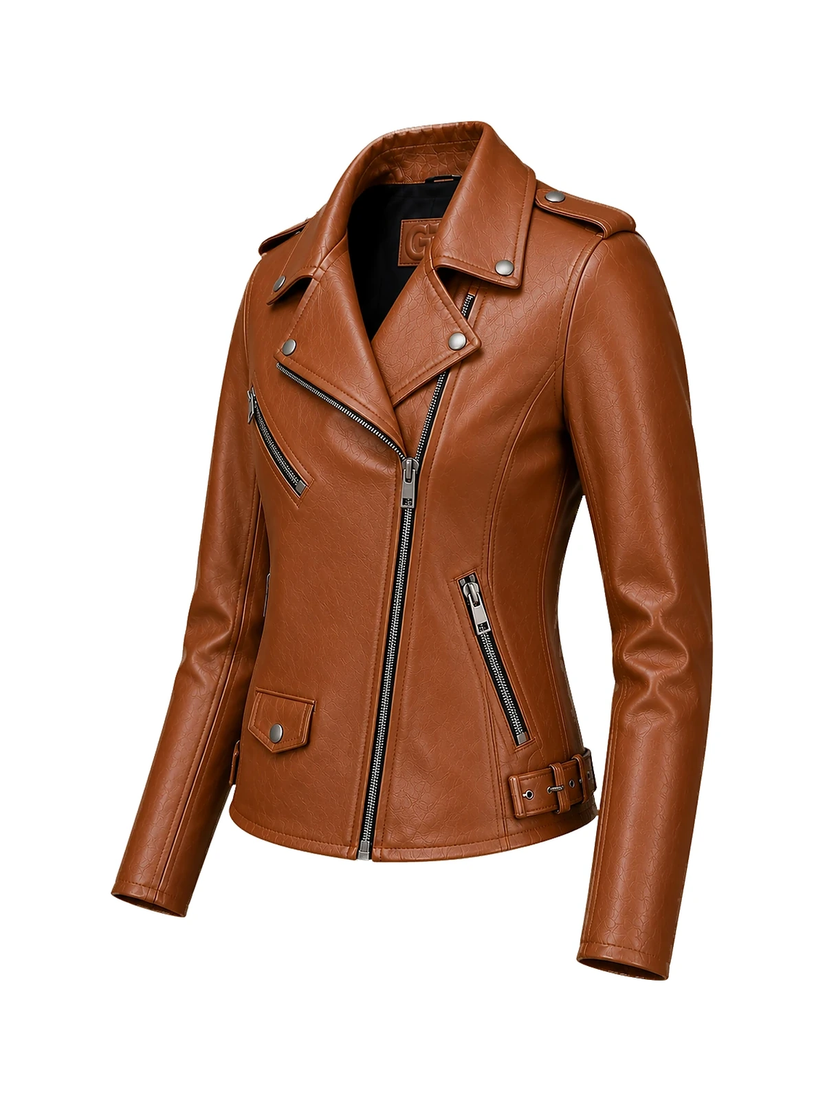 Blouson biker femme cuir cognac – Image 8