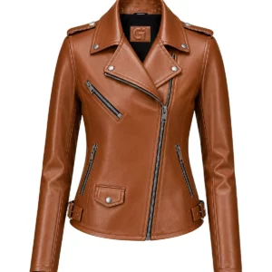 Blouson biker femme cuir cognac