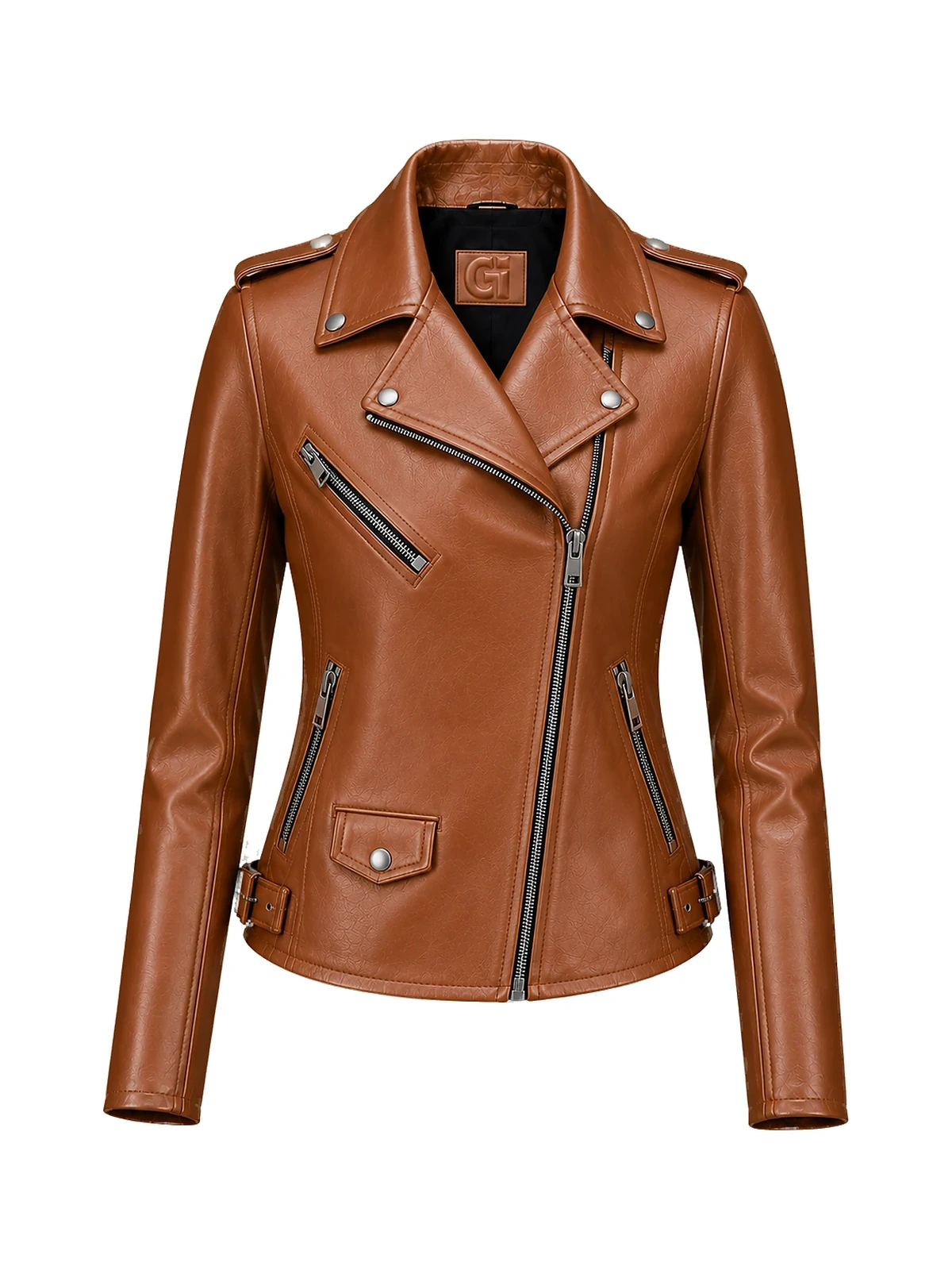 Blouson biker femme cuir cognac