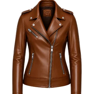 Blouson biker femme cuir marron chocolat