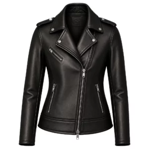 Blouson biker femme cuir noir