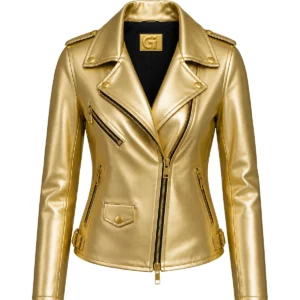 Blouson biker femme cuir or métallisé