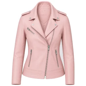 Blouson biker femme cuir rose poudré