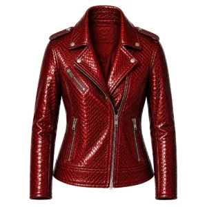 Blouson biker femme cuir rouge joaillerie