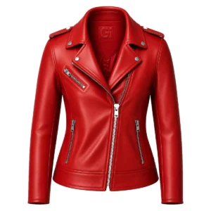 Blouson biker femme cuir rouge vif