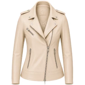 Blouson biker femme cuir taupe
