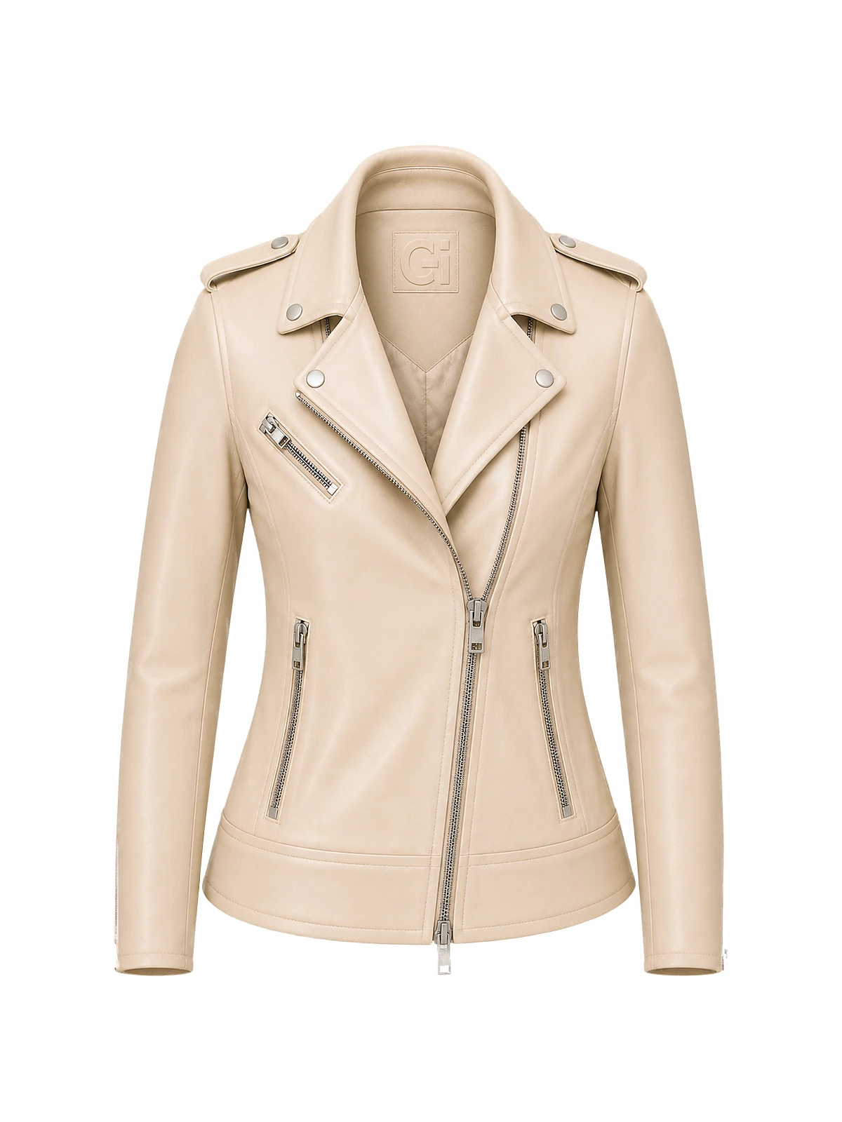 Blouson biker femme cuir taupe