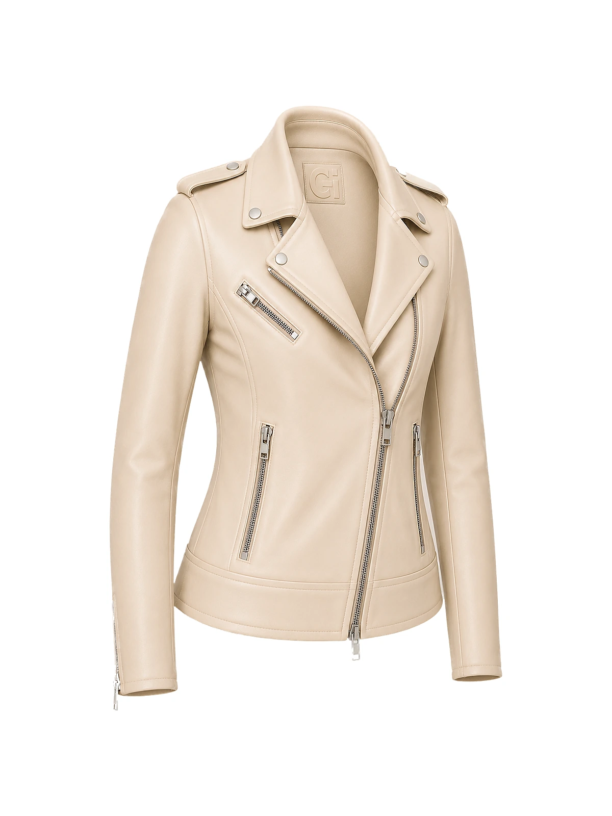 Blouson biker femme cuir taupe – Image 2