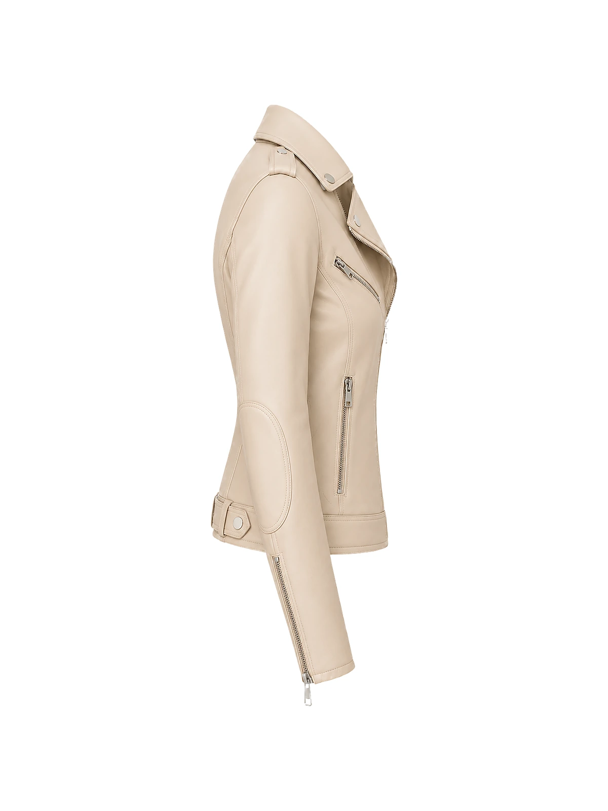 Blouson biker femme cuir taupe – Image 3