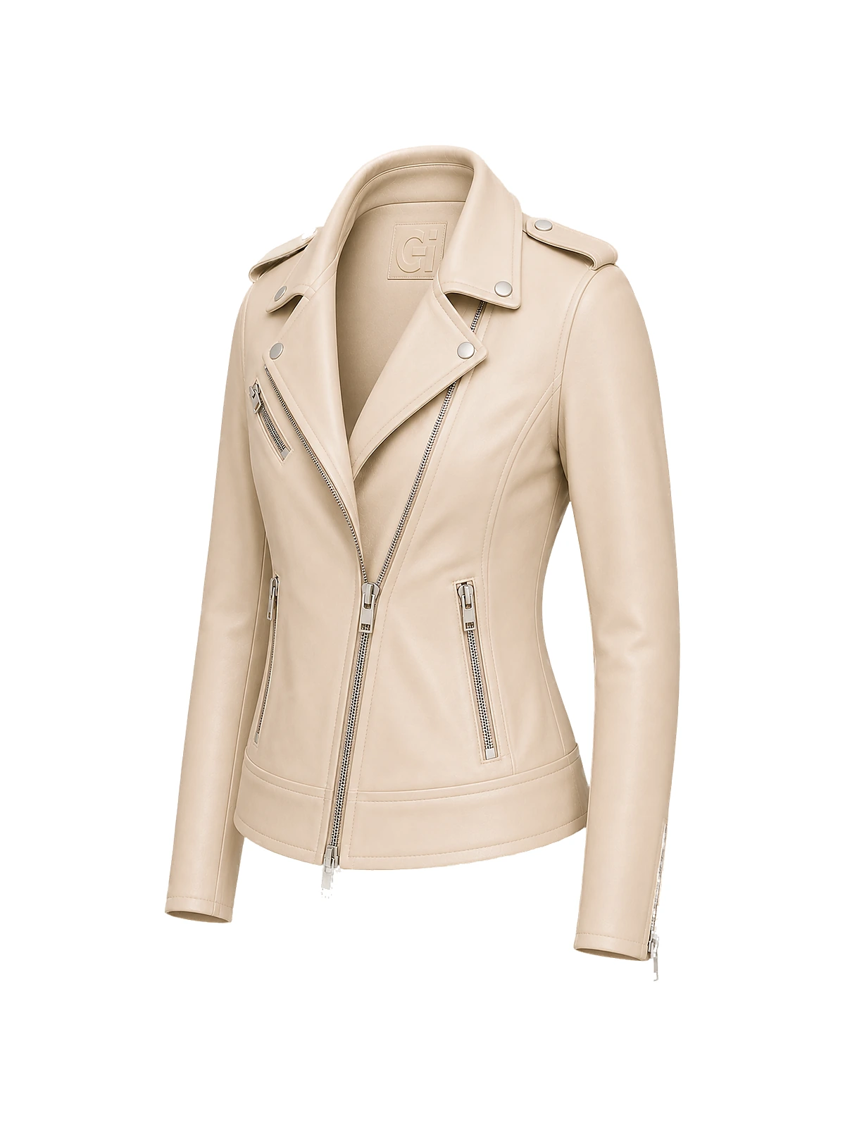 Blouson biker femme cuir taupe – Image 7