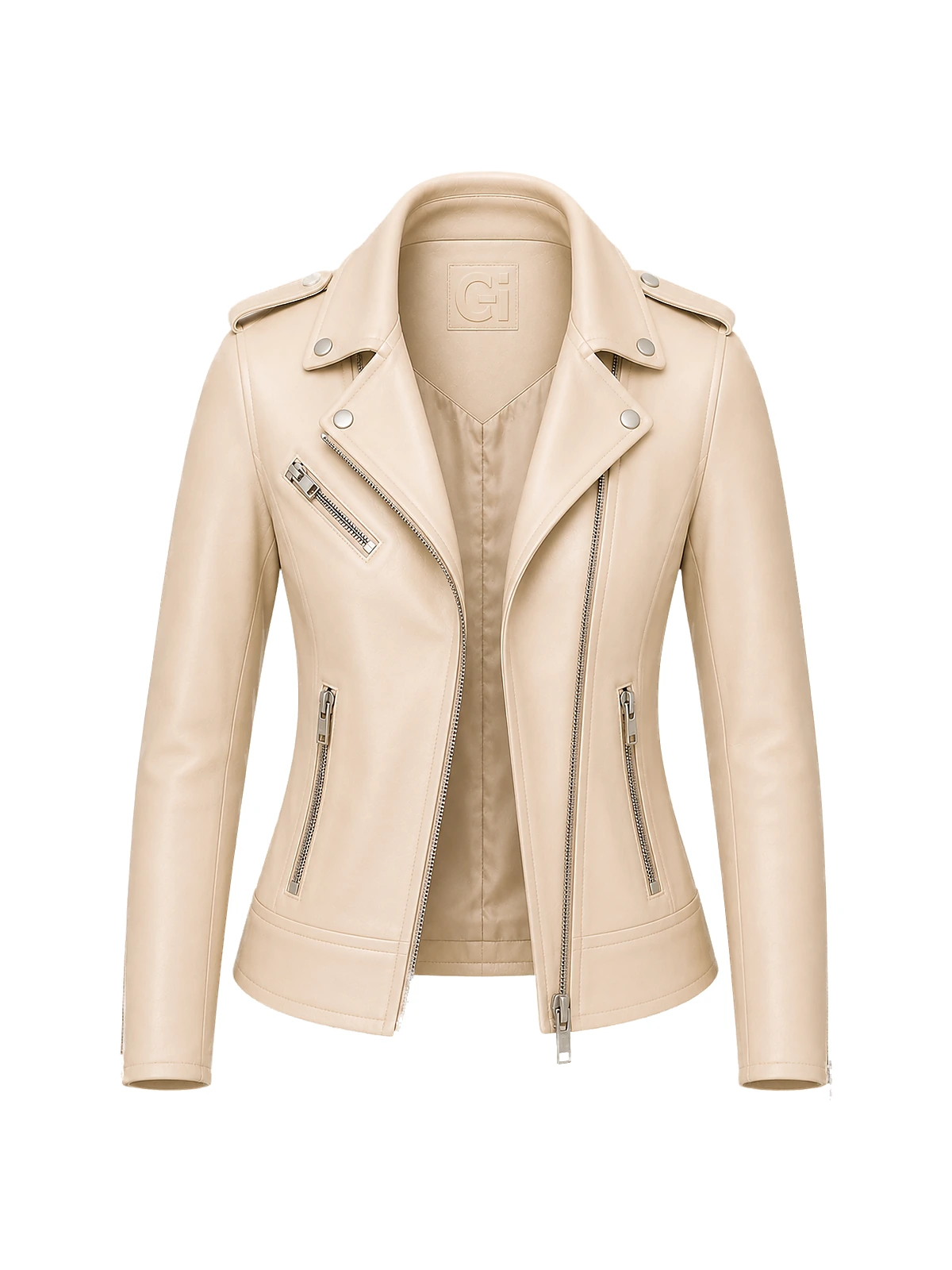 Blouson biker femme cuir taupe – Image 8
