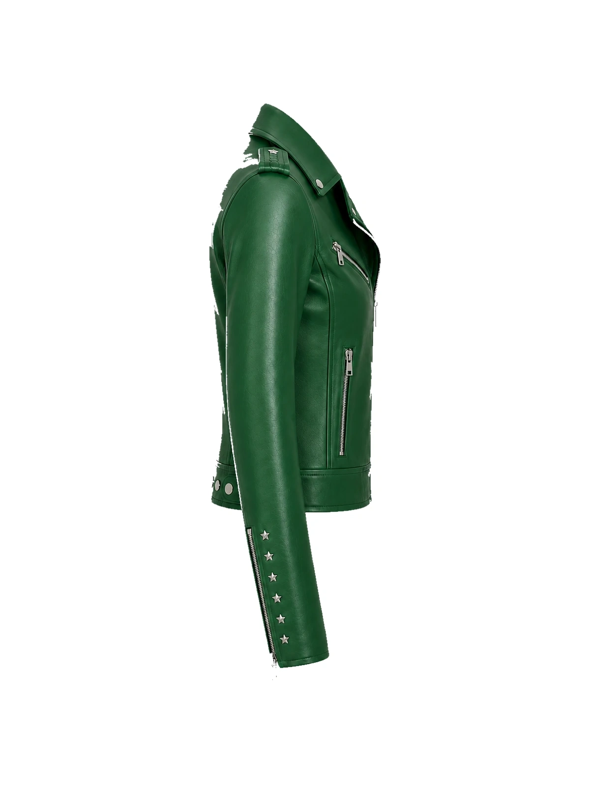 Blouson biker femme cuir vert clouté – Image 3