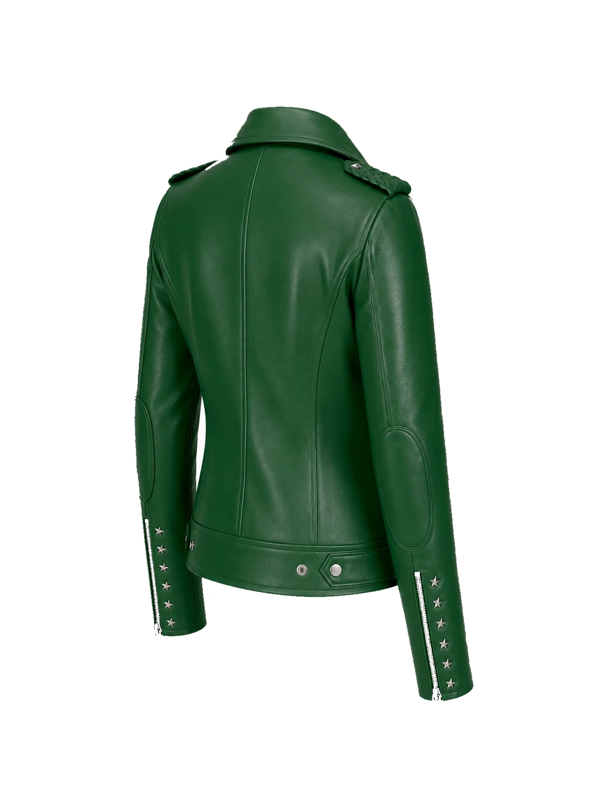 Blouson biker femme cuir vert clouté – Image 4