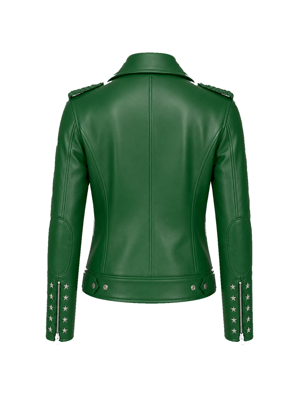 Blouson biker femme cuir vert clouté – Image 5