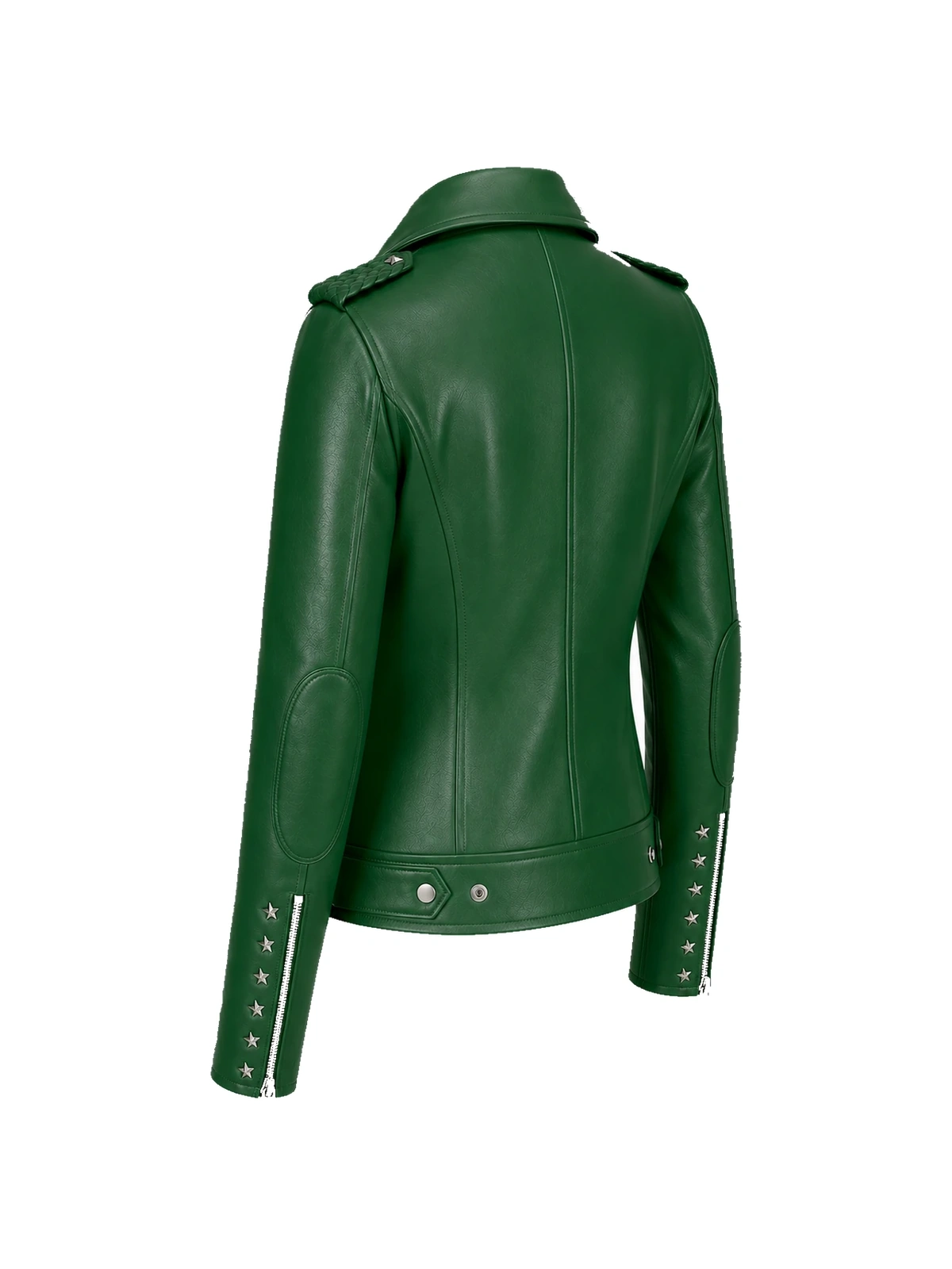 Blouson biker femme cuir vert clouté – Image 6