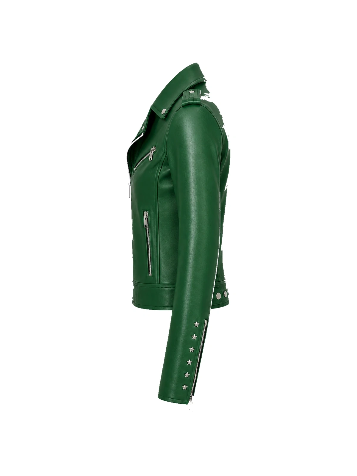 Blouson biker femme cuir vert clouté – Image 7