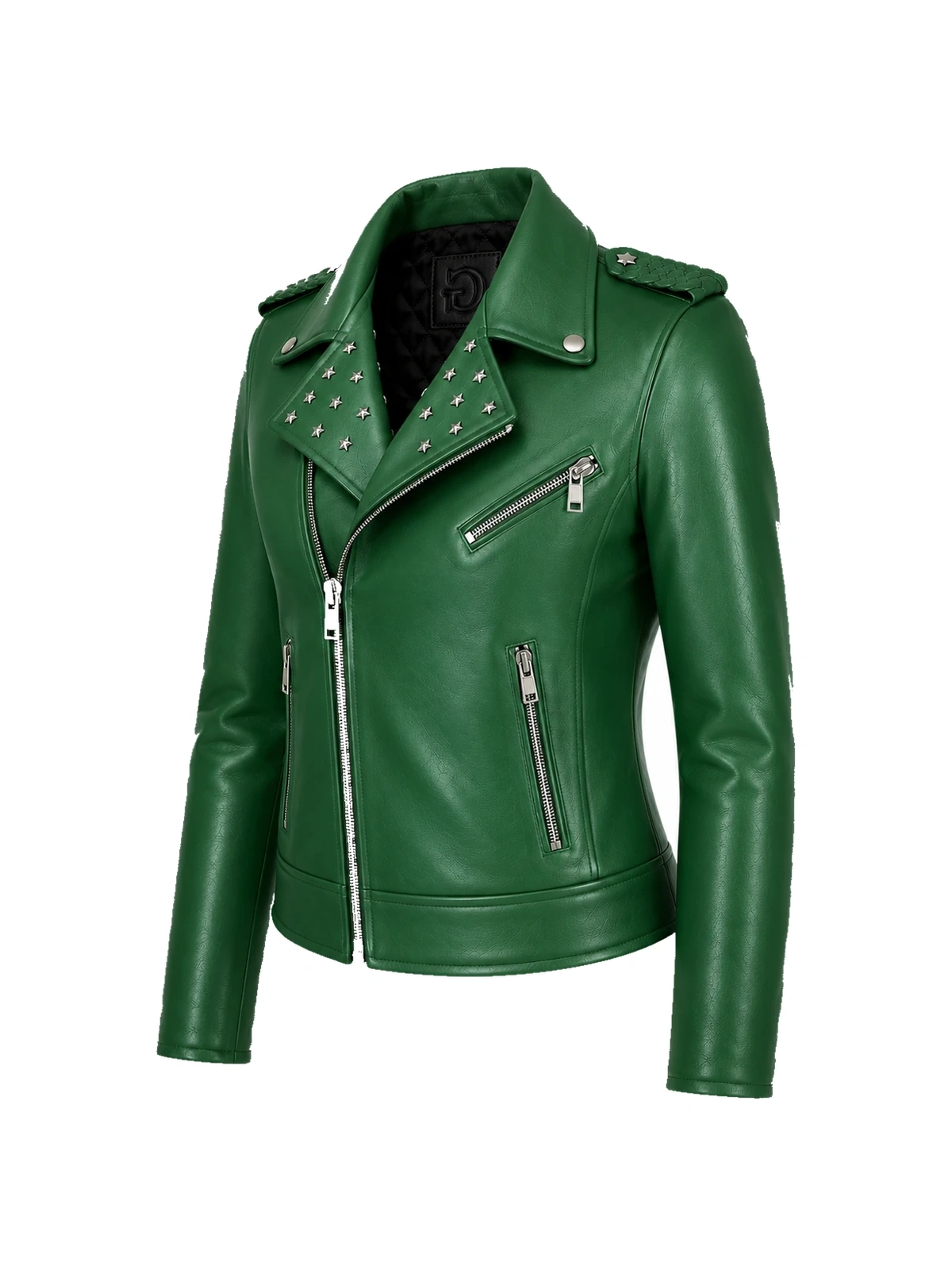 Blouson biker femme cuir vert clouté – Image 8