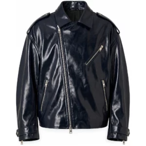 Blouson Biker Homme Oversize Bleu Nuit